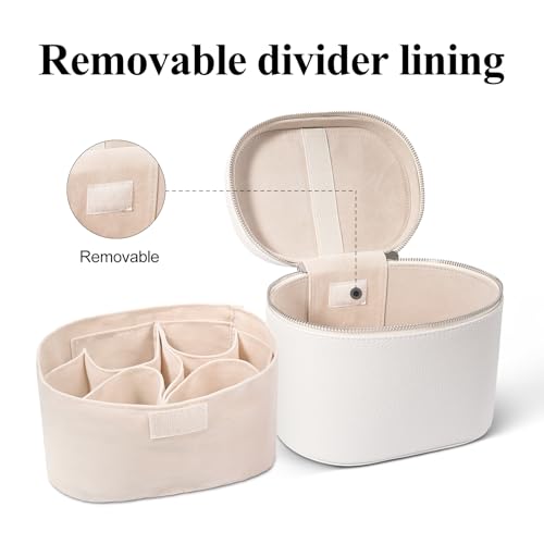 honitty Makeup Bag, Travel Make up Case with Compartments and Handle, Portable Cosmetic Organizer Bags,Toiletry Bag for Women - color: beige(7.6*5.5*6 in), size: M(7.6*5.5*6 in)