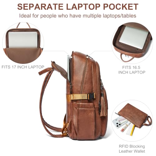 17 Inch Laptop Backpack Purse for Women with Giant Tumbler Holders | Vegan Leather,Travel Work Business College Bookbag Teacher Nurse,USB Port,RFID Wristlet Purse,28L Large Capaity,Caramel Brown - color: Caramel Brown