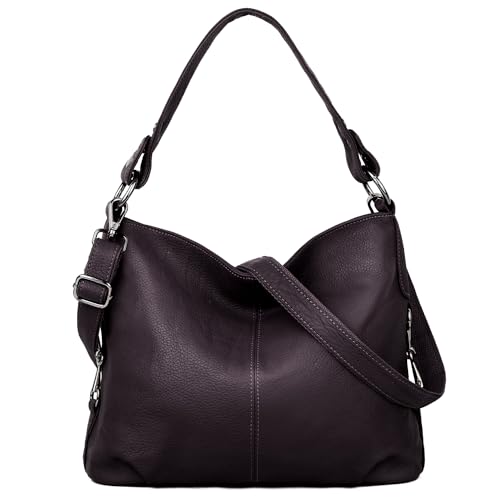 YALUXE Women's Real Leather Shoulder Bags Hobo Handbags Purse Crossbody Bag - color: Dark Purple