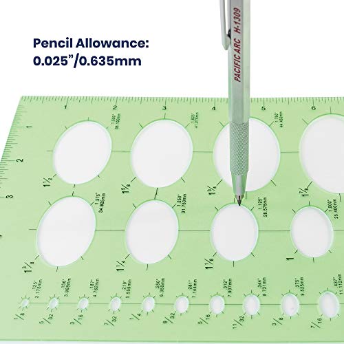 Pacific Arc Isometric Ellipse Guide Template, 27 Total Ellipse from 1/8 Inch to 2 Inch with Inch Graduations - style: Large Isometric Ellipses