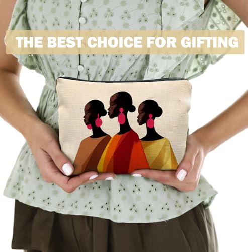 Black Girl African American Makeup Bag, Pretty African Women Roomy Black Art Cosmetic Bag for Women, Modern Girl Gifts for Women, Modern Zipper Pouch Makeup Pouch - color: Black Girl