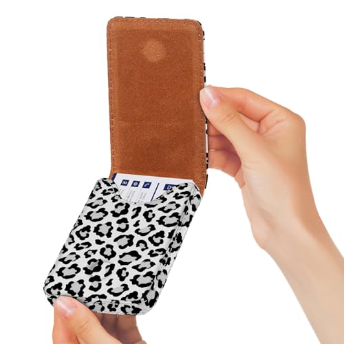 Business Card Holder, PU Leather Printing Business Card Case Pocket with Magnetic Shut, Portable Business Card Carrier Holder for Women or Men (Leopard-White) - color: Leopard-White