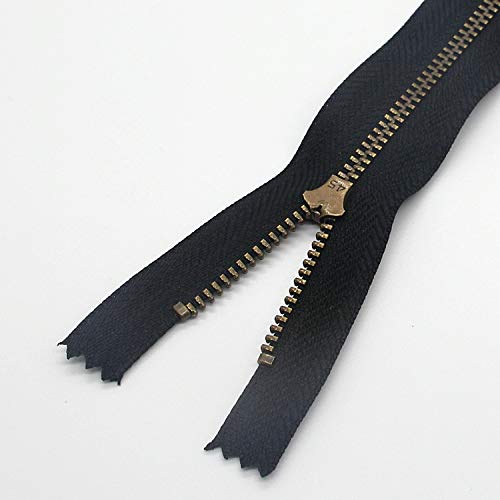 Leekayer 3# 17 cm Metal Zipper for Jeans Antique Brass Zipper 7 inch Close End Jeans Zippers 6pcs,(Black-Brass) - color: Black tape-Brass teeth, size: 7"