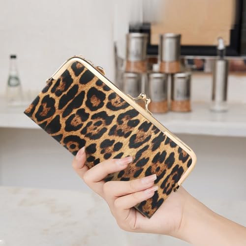 GOIACII Womens Wallet Kiss Lock Bifold Leather Wallets for Women Leopard Print - color: A03 Leopard Print