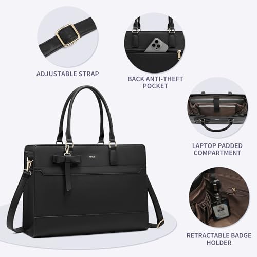 Keyli 3pcs Laptop Bag for Women 15.6 Inch Leather Work Tote Bags Professional Business Office Computer Shoulder Briefcase - color: 3pcs-black
