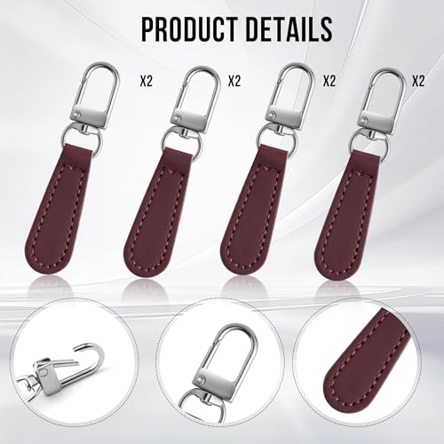 Deoward Zipper Pull Replacement PU Leather Handle Zipper Repair Tab (8 PCS) | Detachable, for Luggage, Backpacks, Suitcases, Jackets, Purses, Handbags - style: Leather Handle Zipper Pulls (Burgundy)
