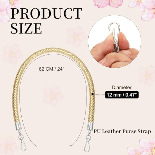 PATIKIL Braided Purse Straps 62cm / 24", PU Leather Handbag Handles Replacement with Silver Buckle for DIY Purse Handbag Tote Making Accessories, Golden - color: Golden, size: 24 Inch