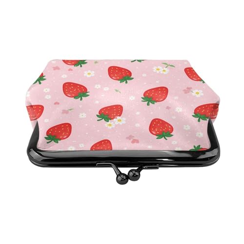 Kiss-lock Coin Purse for Women Change Purses Cute Small Coin Pouch Tiny Coin Wallet (Strawberry Pink) - color: Strawberry Pink