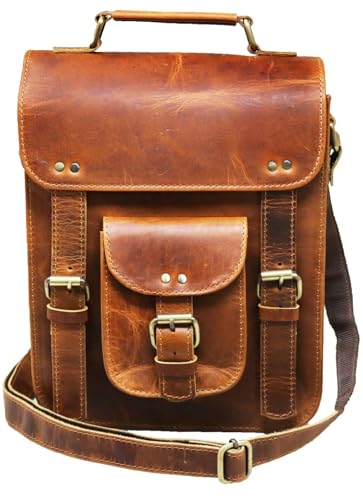 jaald Genuine Leather Messenger Bag Vintage Laptop Crossbody Bag Satchel Man Purse Shoulder Bag for man woman office bag - style: 11 Inches Brown