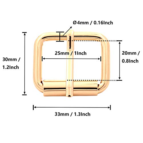 BIKICOCO Roller Buckle, 1'' x 3/4'' Heel Rolling Bar Buckles for Bags Leather Webbing Straps, Light Gold - Pack of 20 - color: Light Gold X 20 Pcs