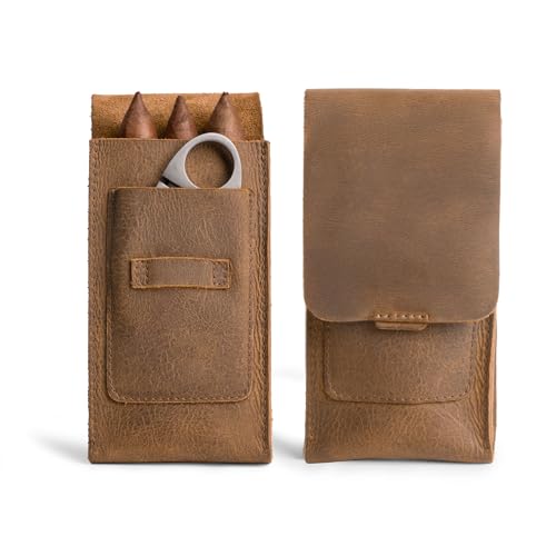 Hide & Drink Triple Cigar Holder with Cutter Slot, Handmade Full Grain Leather Cigar Cases for Men, Travel Leather Cigar Case, Portable Cigar Accessories (Single Malt Mahogany) - color: Single Malt Mahogany