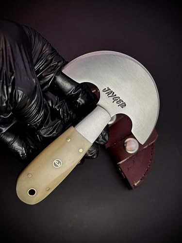Handmade Round Head Knife | Carbon Steel | Half Moon Leather Working Tool | Bone Handle | Skiver for DIY Leathercraft With Leather Sheath