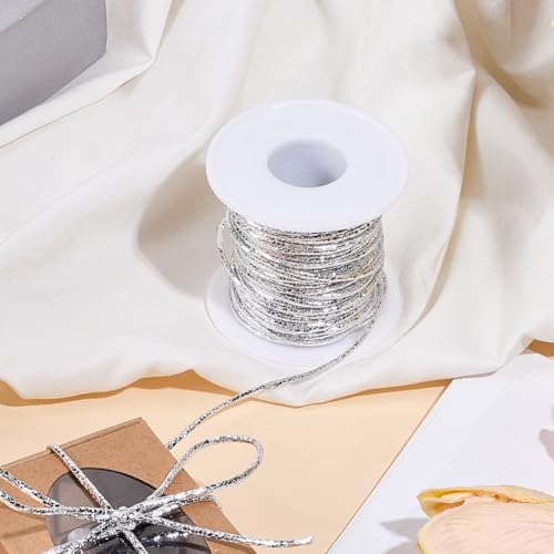 21.87 Yards 2mm Metallic PU Leather String Strip for Jewelry Making Round Leather Cord Laces Strips Cording Rope with Spool for Necklaces Bracelets Crafting Wraps Beading(Silver) - color: Silver, size: 20M