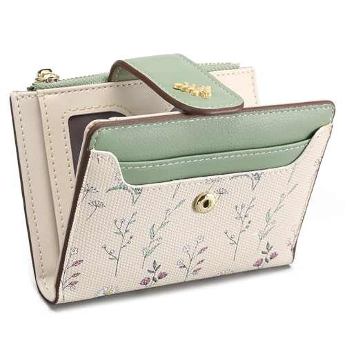 GAEKEAO Wallet Women Small RFID Vegen Leather Card Holder for Women | Compact leather wallet, credit card holder, RFID protection, ID window, coin pocket, lightweight travel purse - color: Green