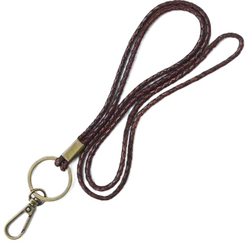 GENIQUE leather lanyards for id badges, key leather lanyard, 21 inch length lanyard leather for keys, id badges, flash drive - color: Antique Brown Distressed