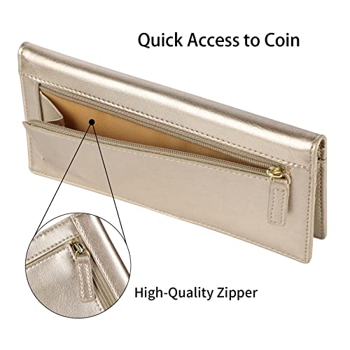 Ultra Slim Thin Leather Women Wallet RFID Blocking Credit Card Holder Bifold Long Ladies Billfold - color: 1-waxed Champion Gold