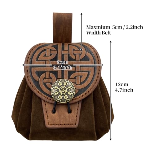 HiiFeuer Medieval Embossed Belt Pouch, Faux Leather Coin Dice Bag | Unisex, Halloween, Ren Faire, LARP,Drawstring Desig, pirate bag, Embossed Pattern,coin pouch,viking cosplay - color: Brown C