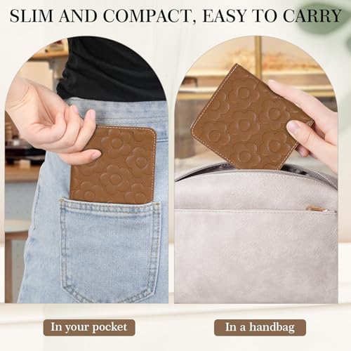 Small Wallet Women Slim RFID Leather Bifold Wallet Embossed Design | Compact design with ID window, card slots, and zipper coin pocket, ideal for daily travel, shopping, and gifts - color: 01-Brown