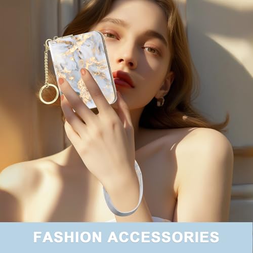 Credit Card Holder, Small RFID Wallet Slim Leather Card Organizer Case - color: B-Grey Marble, size: Wrist Strap