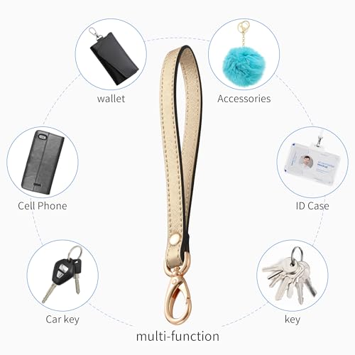 Genuine Leather Wristlet Strap - Universal Hand Lanyard Replacement - color: Gold - Gold