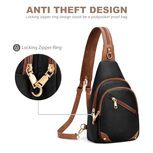 SYTRAH Anti Theft Sling Bag for Women, RFID Crossbody Purses Travel - color: Black Brwon