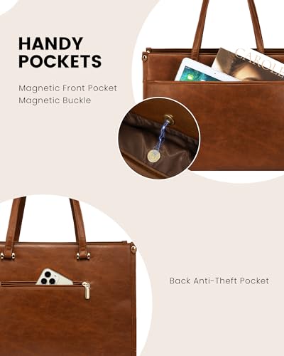 LOVEVOOK Laptop Tote Bag Women 2-in-1 Work Purse Computer Briefcase Handbag | Envelope Wristlet Clutch, Professional Work Bag for Business Office Teacher College Commute, Large PU Leather Messenger Bag - color: Brown, size: 15.6 inch