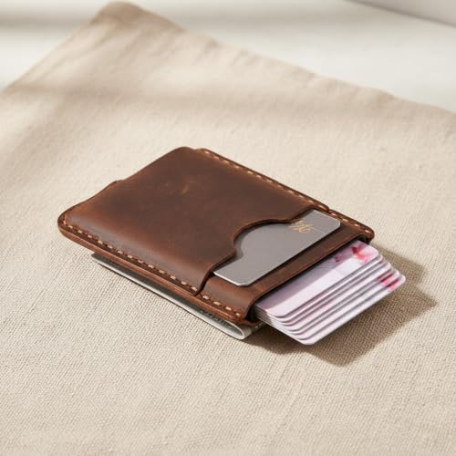 Personalized Leather Money Clip Wallet for Men - Magnetic Pop-Up Card Holder, Full-Grain Genuine Leather, RFID Blocking, Minimalist Front Pocket Wallet, Gift for Him, Dad & Groomsmen - Blue - color: Blue