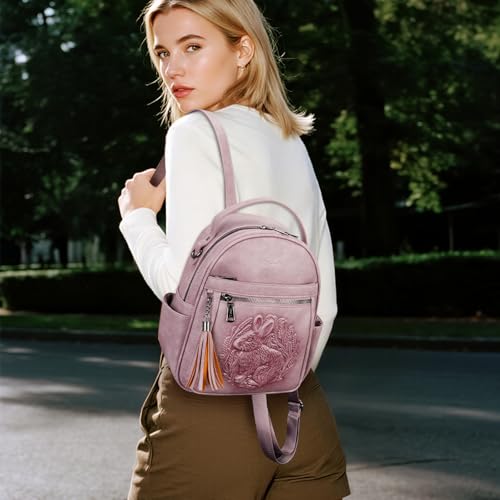 Mini Backpack Purse for Women,Vegan Leather Small Backpack for Daily | Embossed Lightweight Water-Resistance Travel Mini Fashion Daypack Bag,Ladies Casual Backpack Purse Gift Choice for Women - color: Purple-rabbit