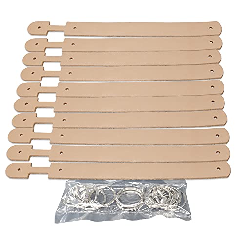 Natural Leather Keyring-Keychain-Key Fob 10 pack – Hardware Included-Decorating Ready for Laser or Machine Engraving, Stamping, Painting – Made in USA