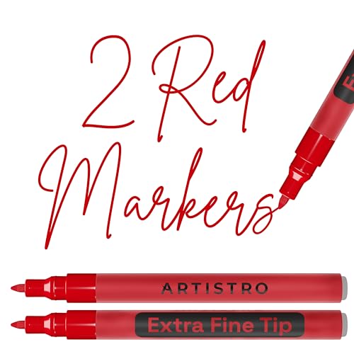 ARTISTRO Red Acrylic Paint Markers - 0.7mm Extra Fine-Tip - Set of 2 - color: Red