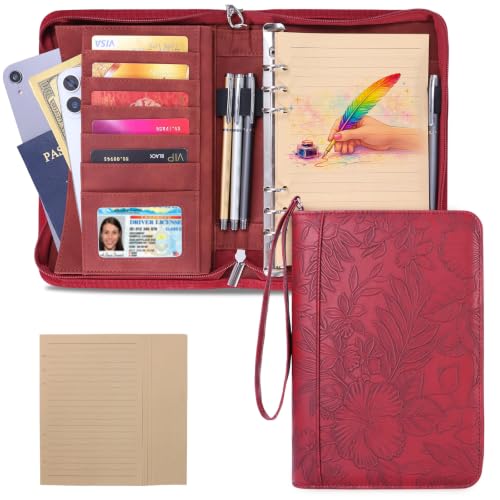 A5 Binder 6 Ring with Zipper, Portable Planner for Travel & Study - color: Red