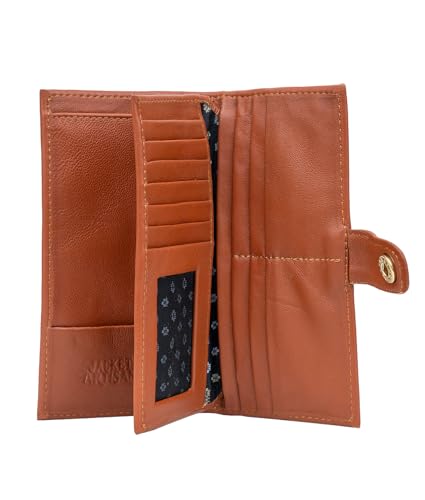 Women’s Genuine Leather Wallet – Slim Design with Secure Snap Multiple - Card Slots & Interior Zipper Pocket (Brown) - color: Brown