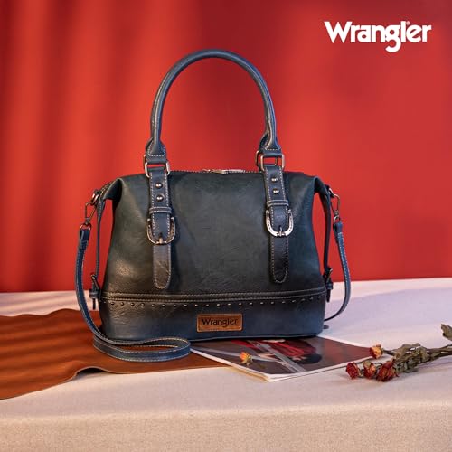 Wrangler 3Pcs Doctor Bag Sets for Women Top-handle Satchel Bag with Cell Phone Handbag and Coin Purse - color: Jet Oxford Jean