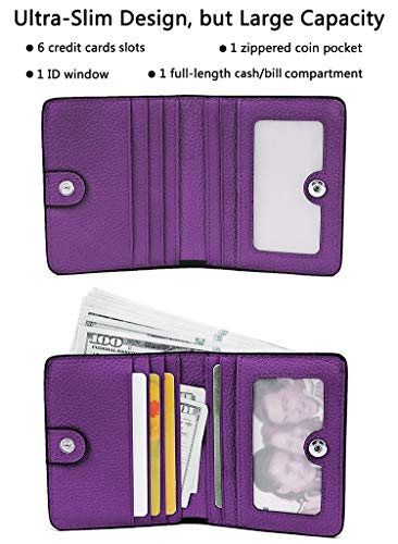 Small Leather Wallet for Women, Ladies Credit Card Holder RFID Blocking Women's Mini Bifold Pocket Purse - color: Dark Purple Rfid Blocking