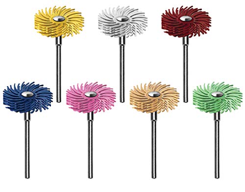 Dedeco Sunburst - 7/8 Inch TC 4-PLY Radial Bristle Discs - Precision Thermoplastic Rotary Cleaning and Polishing Tool Set, Assorted: 1 of Each 7 Grit Textures 3/32 Inch (2.35mm) Shanks (7 Piece)
