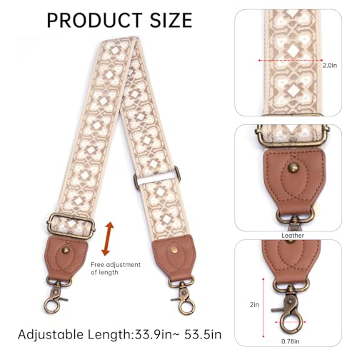 Purse Strap Replacement Crossbody Adjustable Bag Strap Retro Jacquard Embroidery Wide Shoulder Strap for Women Handbags - color: Khaki Plum Blossoms