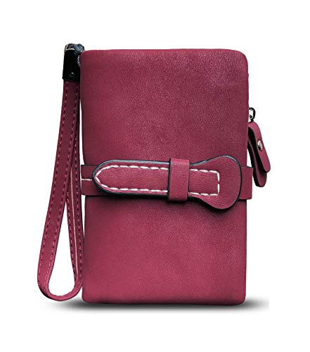 AOXONEL Women's Small Bifold Leather wallet Rfid blocking Ladies Wristlet with Card holder id window Coin Purse - color: Purple3