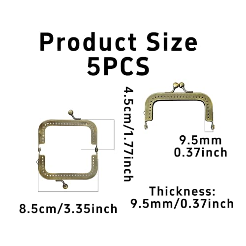 pson 5Pcs Metal Purse Frame,Kiss Clasp Lock, Bag Clasp for DIY Purse Making, Coin Bag, Handbag Craft, Sewing Projects(Squared, Antique Bronze)