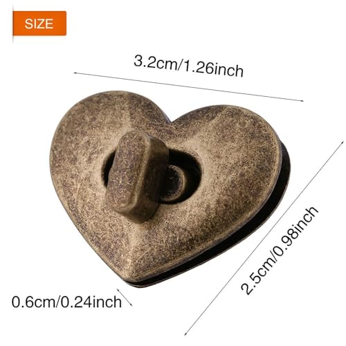 MOPFOL Heart-Shaped Twist Locks 5 Sets - Zinc Alloy Bag Clasps for Leather Handbags, Decorative Purse Hardware with Turn Lock Design(Bronze) - color: Bronze