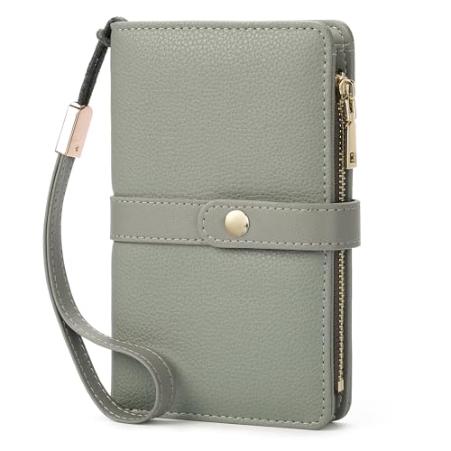 Small Wallet Women RFID Blocking Vegan Leather Slim Thin Bifold Credit Card Wallet Passport Holder Ladies Travel Wallet Mini Purse with Zipper Pocket - color: Green