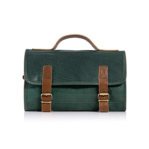 KomalC Premium Buffalo Leather Hanging Toiletry Bag Travel Dopp Kit - color: Green