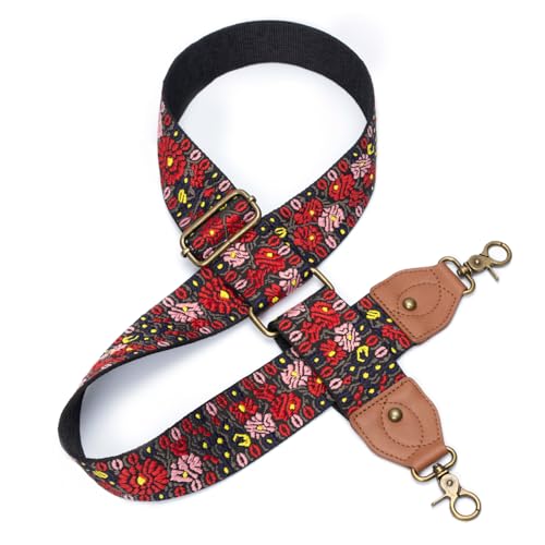 Purse Strap Replacement Crossbody Adjustable Bag Strap Retro Jacquard Embroidery Wide Shoulder Strap for Women Handbags - color: Giant Red Flower