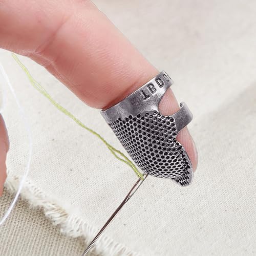 1 Pcs Adjustable Metal Sewing Thimble Finger Protector Open Top Ring Thimble Fingertip Shield for Quilting Embroidery Hand Sewing Tool(Silver, M) - color: Silver|M