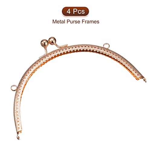 uxcell 4pcs Metal Purse Frame, 8" Kiss Lock Clasp Frame Rectangle Embossed Clutch Frame Handles for Coin Purse Sewing Wallets Bags Making DIY Craft, Gold - color: Gold, size: 8"