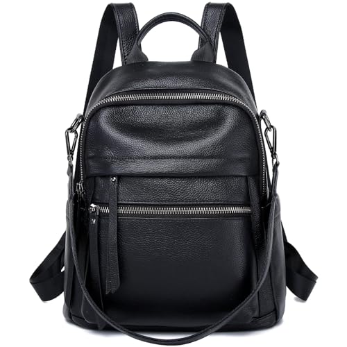 Genuine Leather Backpack Purse For Women Black - color: Black