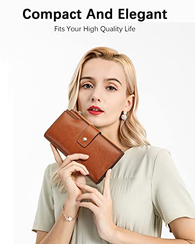 BOSTANTEN Womens Leather Wallet RFID Large Capacity Credit Card Holder | 20 Card Slots, Phone Holder, Zipper Coin Pocket, Clutch Wallet, Long Bifold, Ladies Gifts, Brown Orange - color: C-Orange Brown