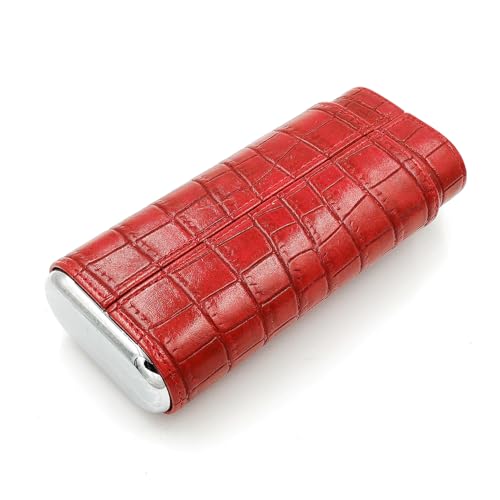 Red Leather Cigar Case with Cigar Cutter for Women | Travel Cigar Pouch & Holder, Brown, Faux Leather - color: red