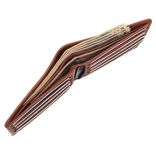Mens Genuine Leather Bifold Wallet RFID Blocking 8 Credit Card Slots 2 Sections for Bills & 2 Additional Slots | Tan - color: Tan, size: 8 Card + 0 ID