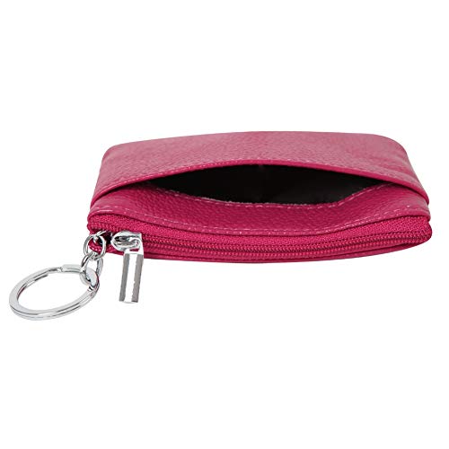 Women Genuine Leather Coin Purse Small Keychain Change Wallet - color: Rose