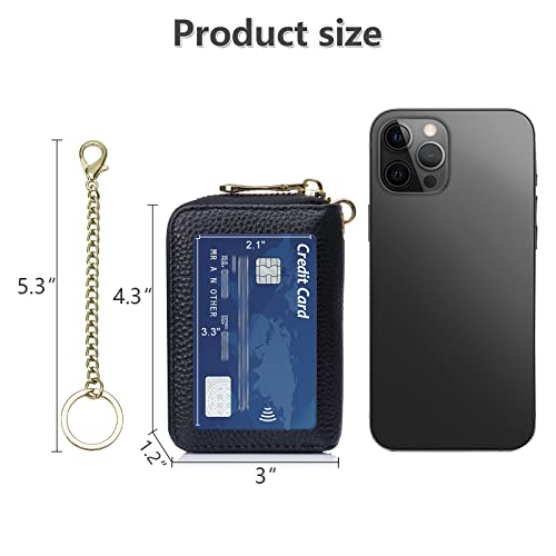 imeetu Rfid Credit Card Holder, Businese Card Case, Wallet for Women Men | Genuine Leather Card Wallet with id Window, Keychain & Double Zipper, Water-resistan Small Wallet with Gift Box, Daily Travel - color: Pro - Grey